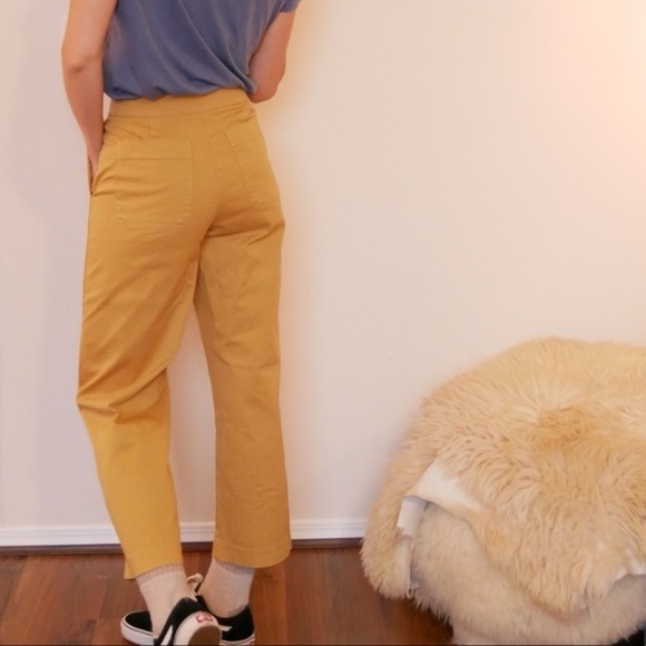 Babaton| Aritzia Mustard Yellow Cotton Twill Wide Leg Pants Sz 0 - Picture 1 of 5